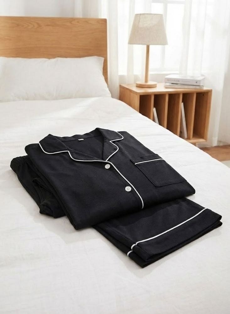 Comfort Premium Women’s Soft Pajama Set – Breathable Stretch Fabric, Short Sleeve Top & Full-Length Pants, Ultra-Comfort Relaxed Fit Night Jalabiya - Image 4