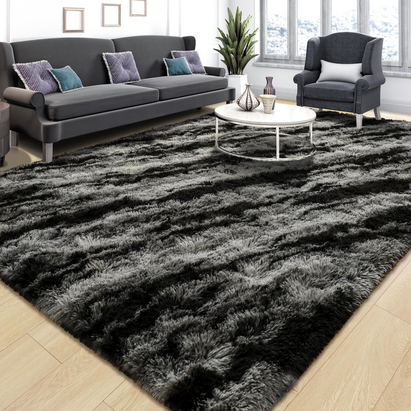 Tepook Soft Fluffy Rugs for Bedroom, 4x6 Area Rug for Living Room, Modern Shaggy Room Rug for Kids Boys Girls, Plush Throw Rugs Indoor Nursery Home Decor Rug with Non-Slip Bottom, Black Grey - Image 1