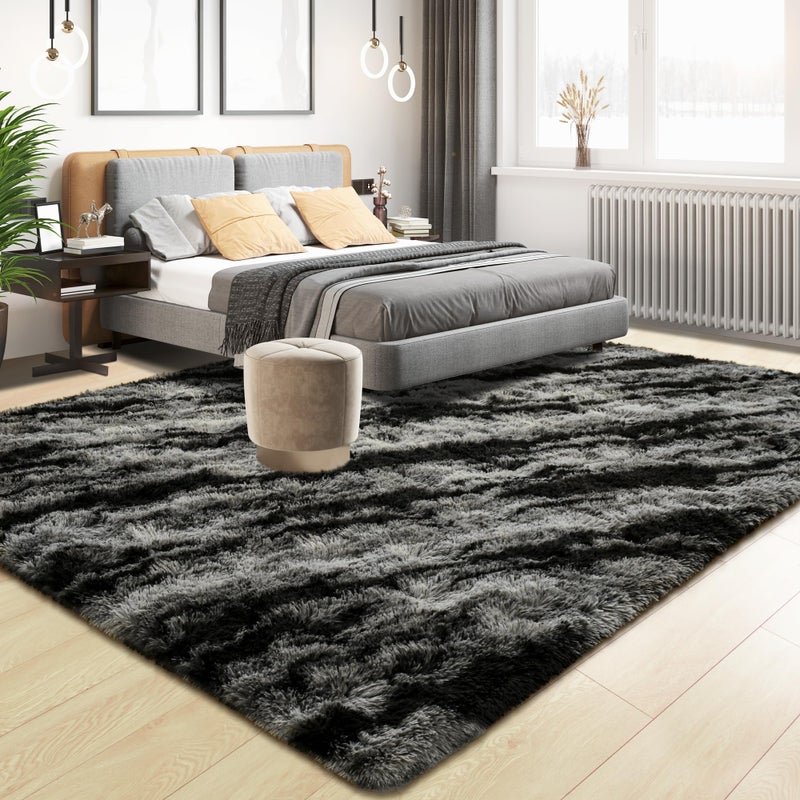 Tepook Soft Fluffy Rugs for Bedroom, 4x6 Area Rug for Living Room, Modern Shaggy Room Rug for Kids Boys Girls, Plush Throw Rugs Indoor Nursery Home Decor Rug with Non-Slip Bottom, Black Grey - Image 2