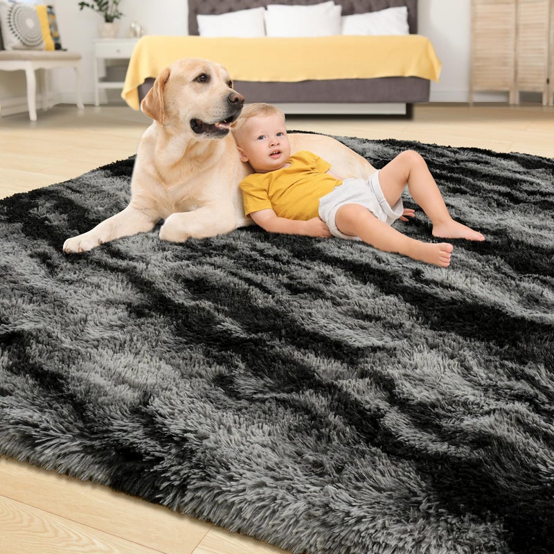 Tepook Soft Fluffy Rugs for Bedroom, 4x6 Area Rug for Living Room, Modern Shaggy Room Rug for Kids Boys Girls, Plush Throw Rugs Indoor Nursery Home Decor Rug with Non-Slip Bottom, Black Grey - Image 4