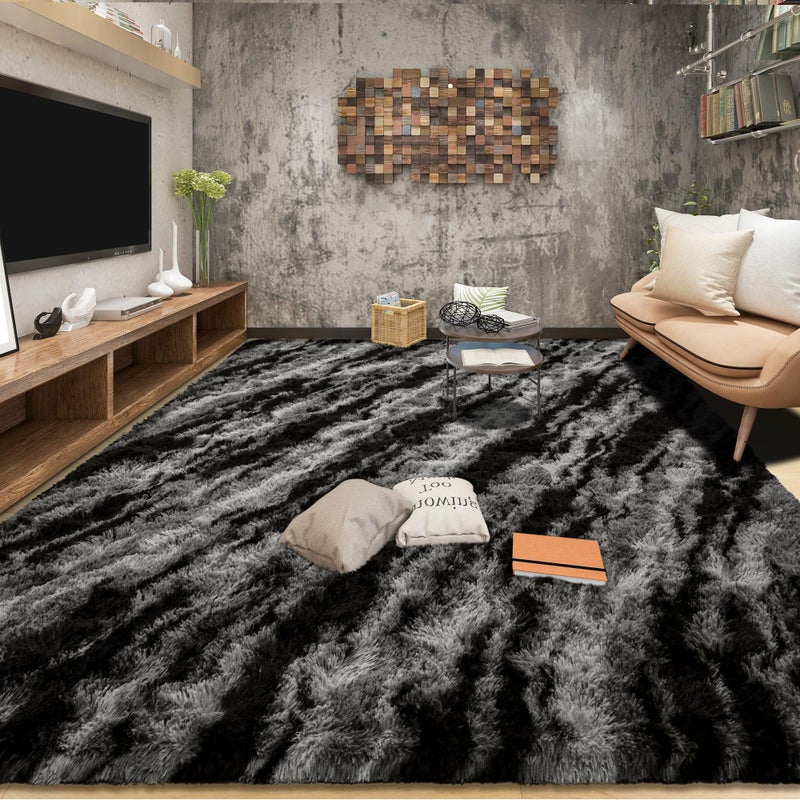 Tepook Soft Fluffy Rugs for Bedroom, 4x6 Area Rug for Living Room, Modern Shaggy Room Rug for Kids Boys Girls, Plush Throw Rugs Indoor Nursery Home Decor Rug with Non-Slip Bottom, Black Grey - Image 3