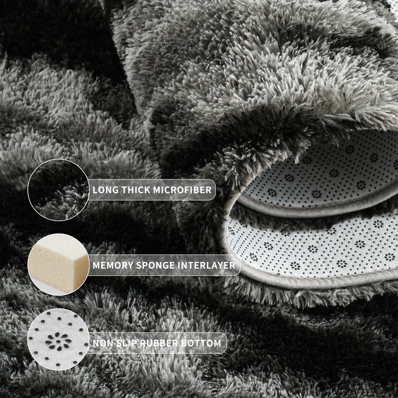 Tepook Soft Fluffy Rugs for Bedroom, 4x6 Area Rug for Living Room, Modern Shaggy Room Rug for Kids Boys Girls, Plush Throw Rugs Indoor Nursery Home Decor Rug with Non-Slip Bottom, Black Grey - Image 5