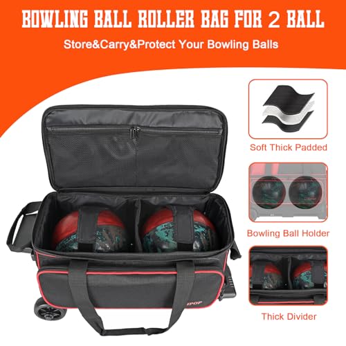 LARIPOP Dual Roller 2-Ball Bowling Bag, Featuring a Separate Large Shoe Compartment Capable of Accommodating Bowling Shoes, a 3-Section Telescopic Handle that Extends Up to 40" Designed for Travel. - Image 3