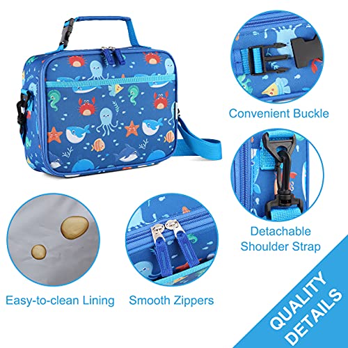 VASCHY Lunch Box Bag for Kids, Reusable Insulated Lunch Box Containers Coolers for Toddler Boys and Girls with Detachable Shoulder Strap for Daycare School Ocean Animals - Image 4