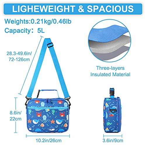 VASCHY Lunch Box Bag for Kids, Reusable Insulated Lunch Box Containers Coolers for Toddler Boys and Girls with Detachable Shoulder Strap for Daycare School Ocean Animals - Image 3