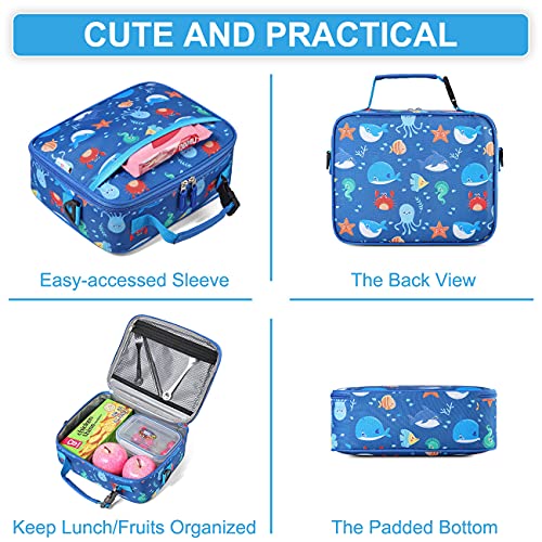 VASCHY Lunch Box Bag for Kids, Reusable Insulated Lunch Box Containers Coolers for Toddler Boys and Girls with Detachable Shoulder Strap for Daycare School Ocean Animals - Image 5