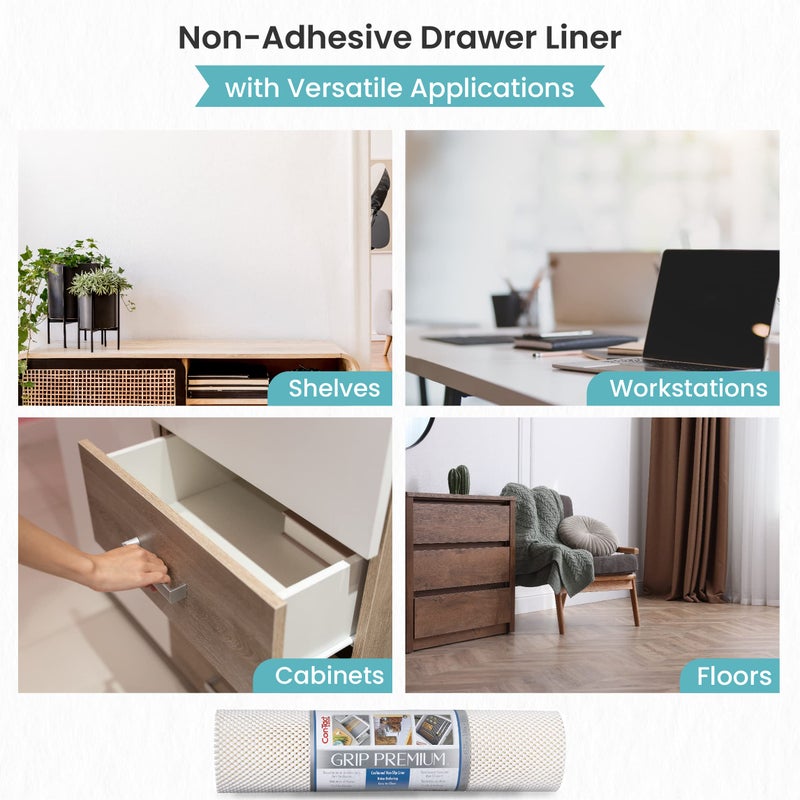 Con-Tact Brand Grip Premium Shelf Liner, Thick and Non-Adhesive Drawer Liner, Multi-Purpose and Easy to Use, 18" x 10', White, Pack of 1 - Image 4