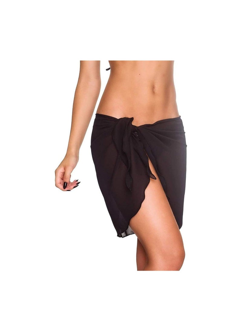 SHOWAY - 2pcs Women Beach Sarong Bathing Suit Wrap Bikini Cover Short Skirt Chiffon Scarf for Swimwear Black&White - Image 1