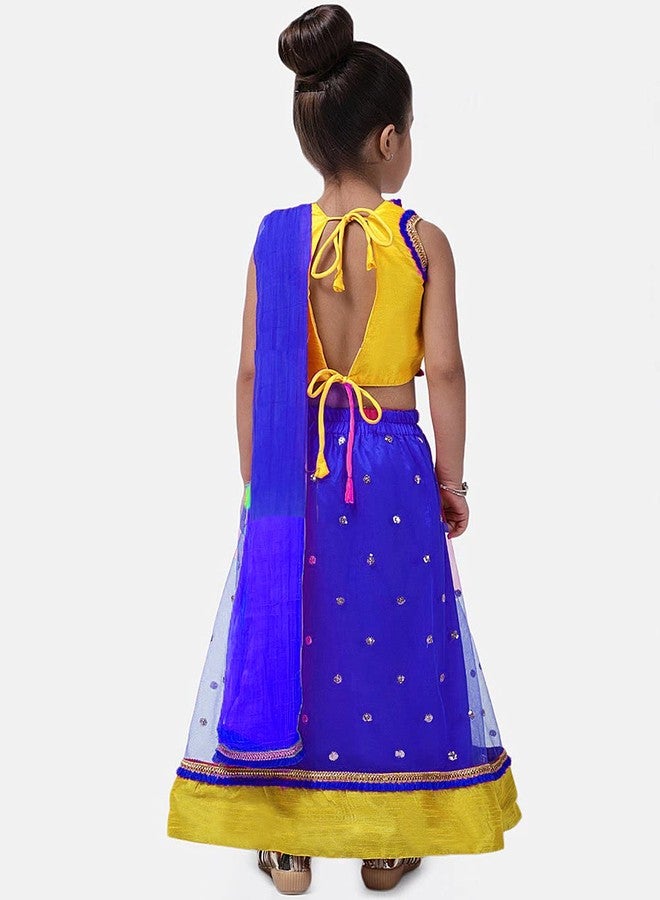 HIBA Designer Lehenga Choli With Sequence Satin Booti Duptta Beautiful Readymade Lehenga Of Cut Pattern Sleeves In Blue-Yellow Color For Baby Girl Of 12 To 18 Months - Image 4