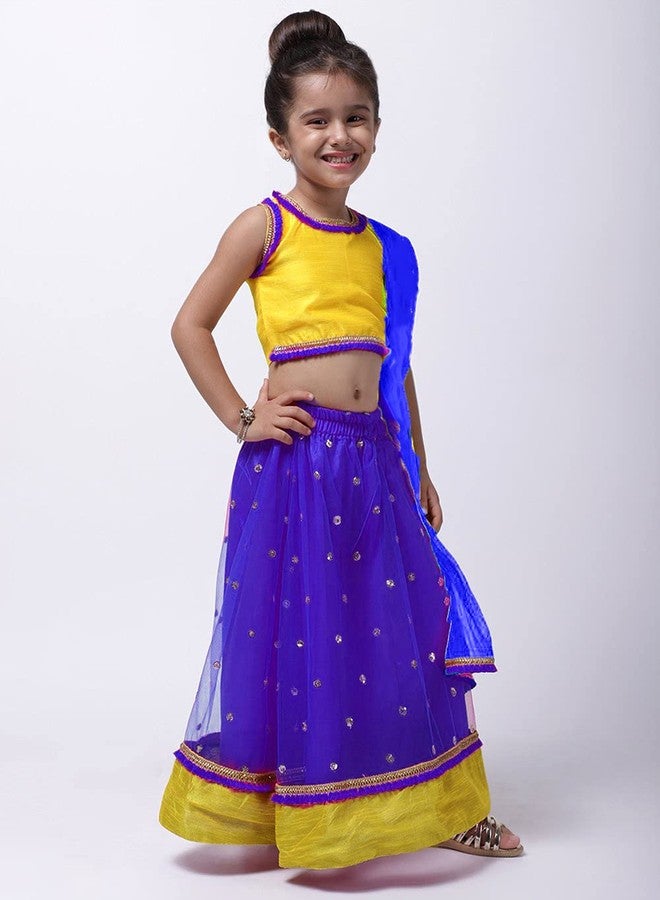 HIBA Designer Lehenga Choli With Sequence Satin Booti Duptta Beautiful Readymade Lehenga Of Cut Pattern Sleeves In Blue-Yellow Color For Baby Girl Of 12 To 18 Months - Image 3