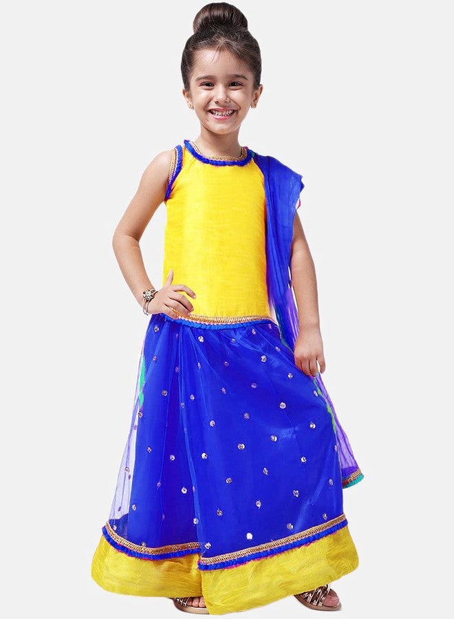 HIBA Designer Lehenga Choli With Sequence Satin Booti Duptta Beautiful Readymade Lehenga Of Cut Pattern Sleeves In Blue-Yellow Color For Baby Girl Of 12 To 18 Months - Image 2