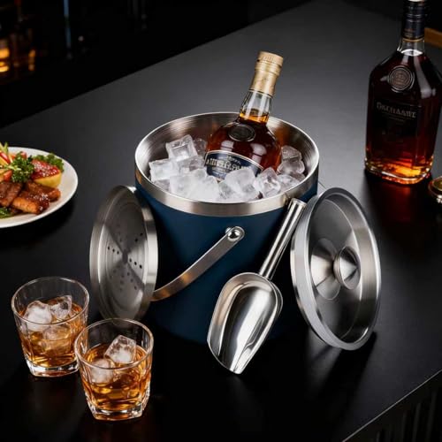 NBNSTHV 3L Double-Wall Insulated Stainless Steel Ice Bucket with scoop for Cocktail Bar - Metal Ice Bucket for freezer with Lid for parties,Camping,and More!champagne bucket,bar cart accessories - Image 2