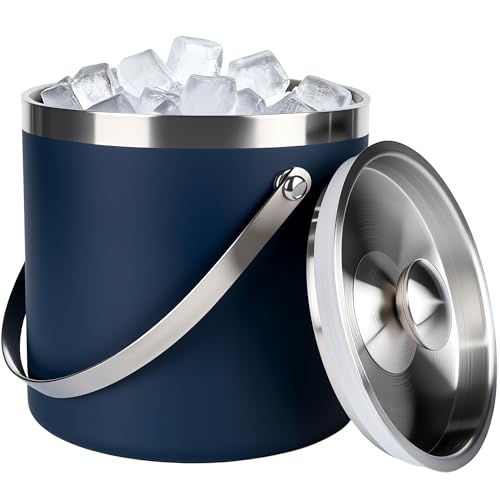 NBNSTHV 3L Double-Wall Insulated Stainless Steel Ice Bucket with scoop for Cocktail Bar - Metal Ice Bucket for freezer with Lid for parties,Camping,and More!champagne bucket,bar cart accessories - Image 1
