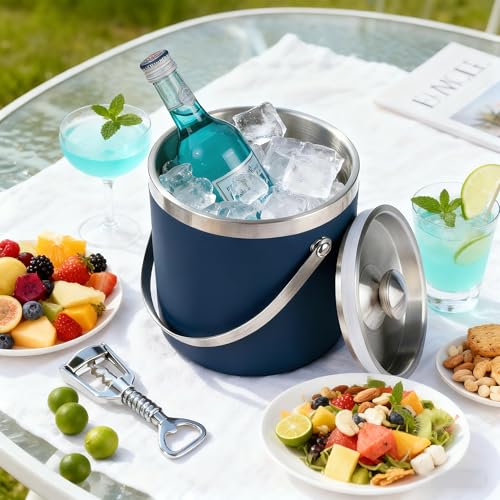 NBNSTHV 3L Double-Wall Insulated Stainless Steel Ice Bucket with scoop for Cocktail Bar - Metal Ice Bucket for freezer with Lid for parties,Camping,and More!champagne bucket,bar cart accessories - Image 3