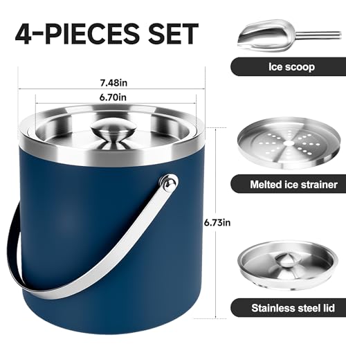 NBNSTHV 3L Double-Wall Insulated Stainless Steel Ice Bucket with scoop for Cocktail Bar - Metal Ice Bucket for freezer with Lid for parties,Camping,and More!champagne bucket,bar cart accessories - Image 5