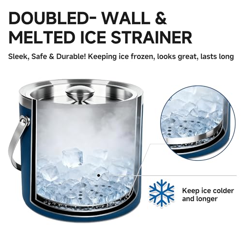 NBNSTHV 3L Double-Wall Insulated Stainless Steel Ice Bucket with scoop for Cocktail Bar - Metal Ice Bucket for freezer with Lid for parties,Camping,and More!champagne bucket,bar cart accessories - Image 4