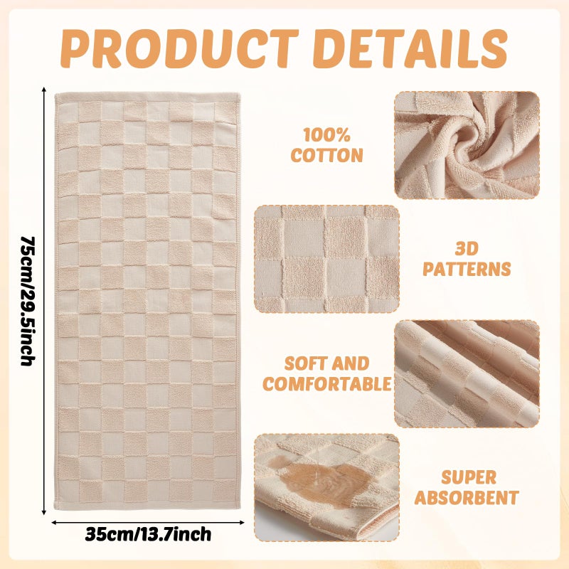 Bornerwhite 2 Pack 3D Checkered Bathroom Hand Towels 100% Cotton Soft Absorbent Decorative Soft Decorative Towel for Bathroom Home Cleaning Kitchen Gift 13.7x29.5 Inch (Beige) - Image 2