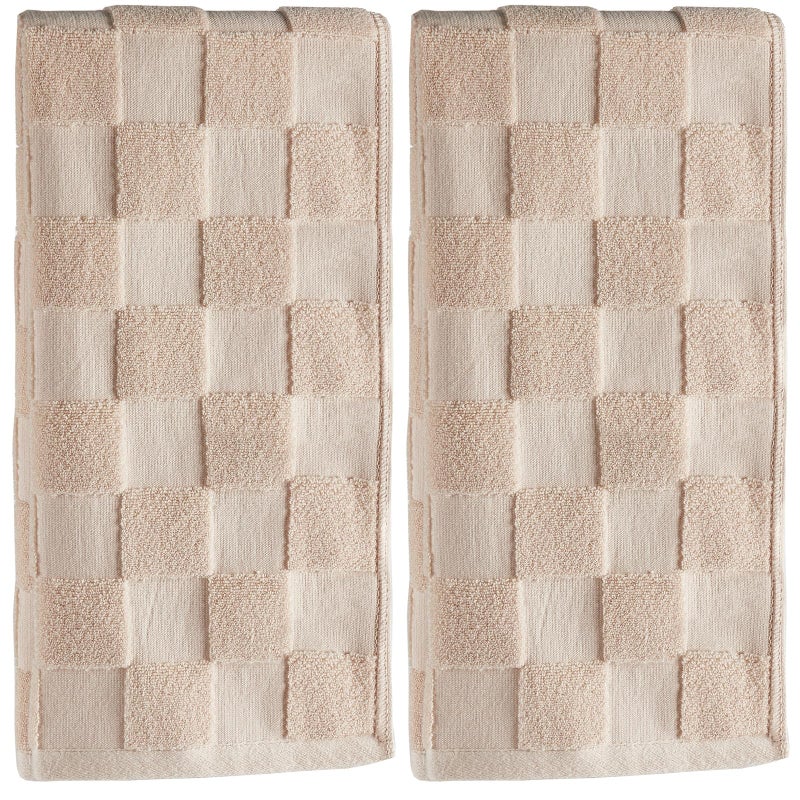 Bornerwhite 2 Pack 3D Checkered Bathroom Hand Towels 100% Cotton Soft Absorbent Decorative Soft Decorative Towel for Bathroom Home Cleaning Kitchen Gift 13.7x29.5 Inch (Beige) - Image 1