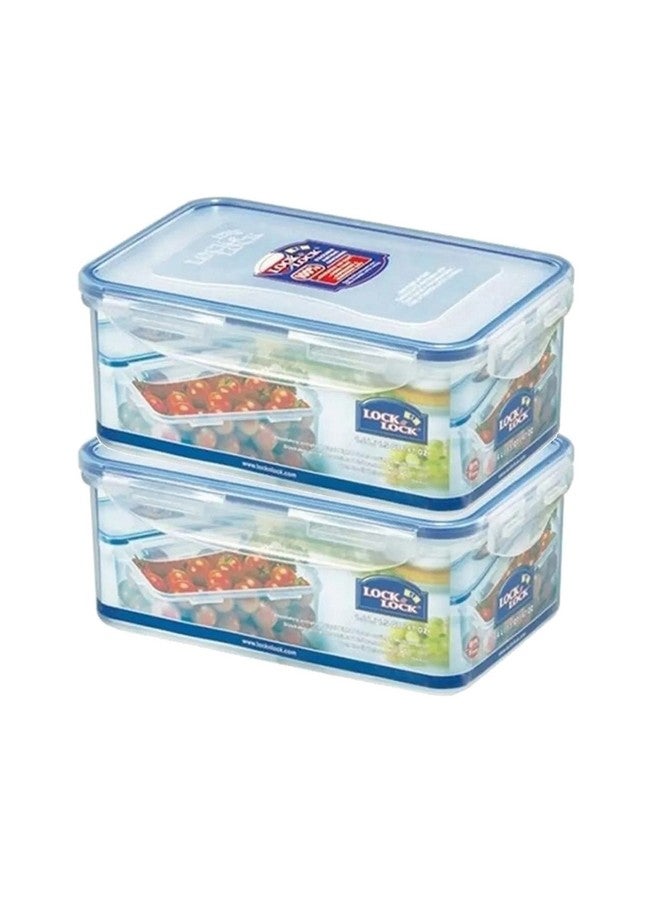 Lock & Lock Classics Rectangular Plastic Airtight Food Storage Containers With Leakproof Lid, 1.4 Liter, Set of 2, Transparent (HPL817H x 2) - Image 1