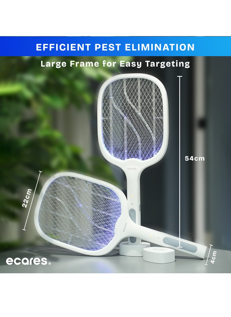 ECARES® Electric Bug Zapper, Mosquito Swatter, Instant Fly Swatter, Rechargeable Racket, Fly Killer, Heavy Duty, USB Rechargeable, 3 Layers Safety Mesh, Intelligent Trapping Mosquitoes, Indoor Outdoor