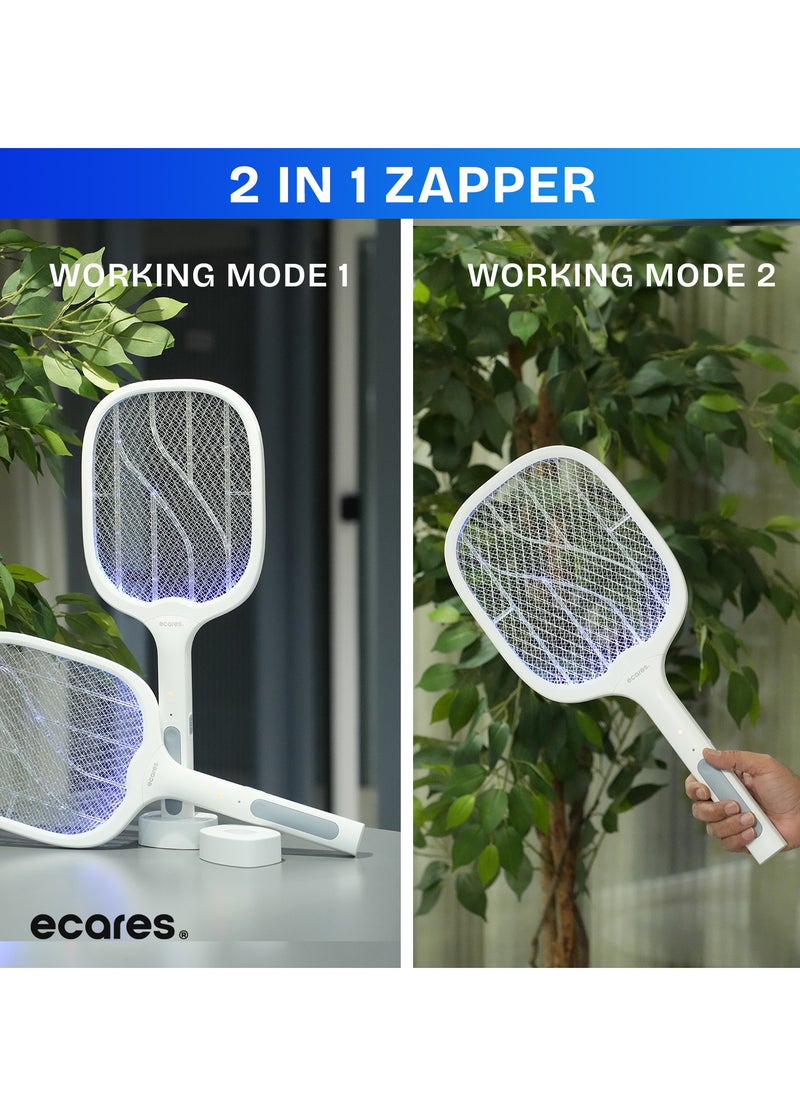ECARES® Electric Bug Zapper, Mosquito Swatter, Instant Fly Swatter, Rechargeable Racket, Fly Killer, Heavy Duty, USB Rechargeable, 3 Layers Safety Mesh, Intelligent Trapping Mosquitoes, Indoor Outdoor