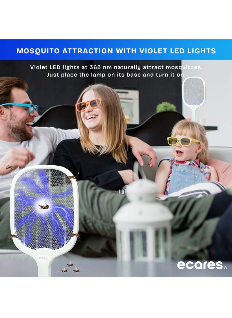 ECARES® Electric Bug Zapper, Mosquito Swatter, Instant Fly Swatter, Rechargeable Racket, Fly Killer, Heavy Duty, USB Rechargeable, 3 Layers Safety Mesh, Intelligent Trapping Mosquitoes, Indoor Outdoor