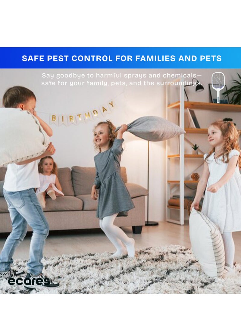 ECARES® Electric Bug Zapper, Mosquito Swatter, Instant Fly Swatter, Rechargeable Racket, Fly Killer, Heavy Duty, USB Rechargeable, 3 Layers Safety Mesh, Intelligent Trapping Mosquitoes, Indoor Outdoor