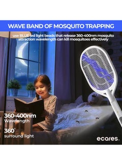 ECARES ECARES® Electric Bug Zapper, Mosquito Swatter, Instant Fly Swatter, Rechargeable Racket, Fly Killer, Heavy Duty, USB Rechargeable, 3 Layers Safety Mesh, Intelligent Trapping Mosquitoes, Indoor Outdoor  - Image 3