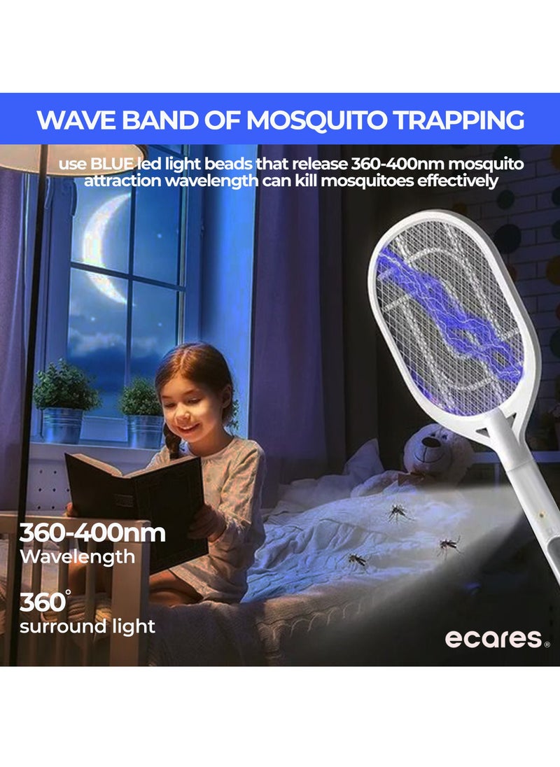 ECARES ECARES® Electric Bug Zapper, Mosquito Swatter, Instant Fly Swatter, Rechargeable Racket, Fly Killer, Heavy Duty, USB Rechargeable, 3 Layers Safety Mesh, Intelligent Trapping Mosquitoes, Indoor Outdoor  - Image 3