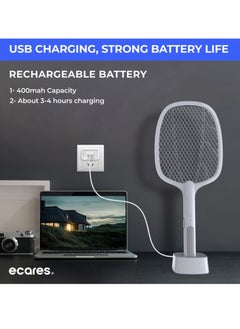 ECARES ECARES® Electric Bug Zapper, Mosquito Swatter, Instant Fly Swatter, Rechargeable Racket, Fly Killer, Heavy Duty, USB Rechargeable, 3 Layers Safety Mesh, Intelligent Trapping Mosquitoes, Indoor Outdoor  - Image 4