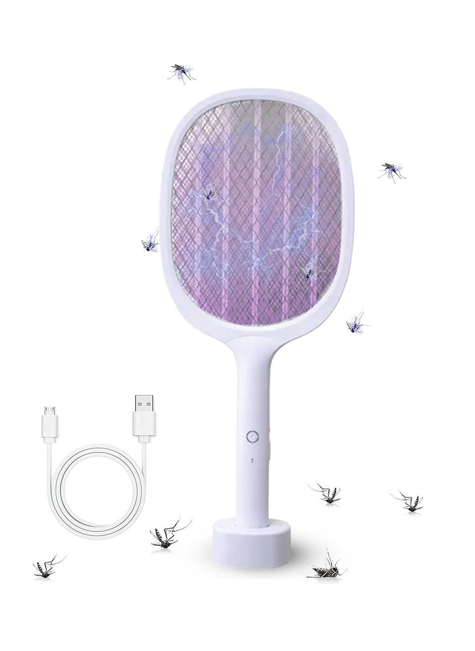 ECARES® Electric Bug Zapper, Mosquito Swatter, Instant Fly Swatter, Rechargeable Racket, Fly Killer, Heavy Duty, USB Rechargeable, 3 Layers Safety Mesh, Intelligent Trapping Mosquitoes, Indoor Outdoor 