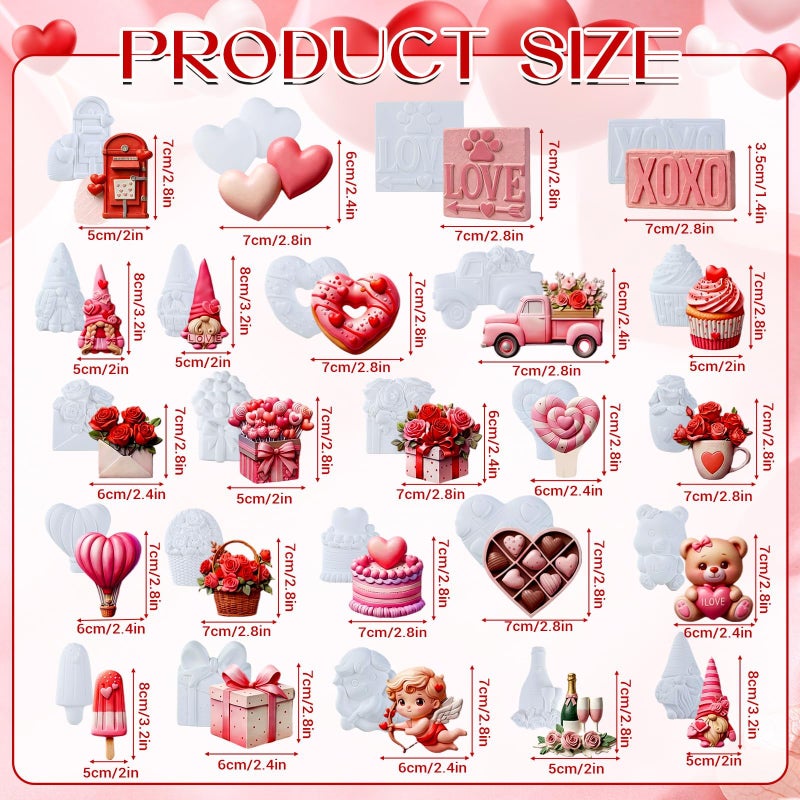 YLOLUL 24 Piece Valentineâ€™s Day DIY Ceramic Painting Kit Unfinished Heart Rose Gnome Figurines, Paint Your Own Ceramic Crafts for Valentine Decorations, Party Favors, Romantic Gift Projects - Image 5