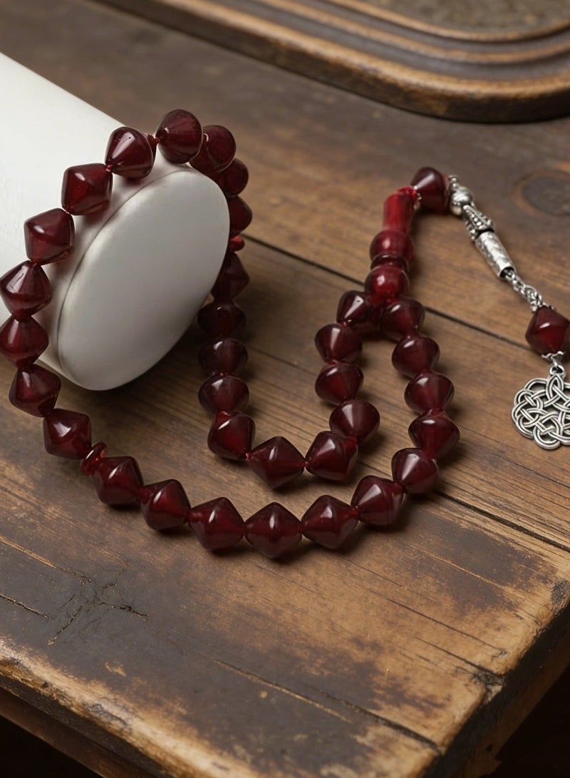 Nariele 33 Pcs Wine Red Faceted Diamond Muslim Tasbih Prayer Beads Vintage Silver Hollow Islamic Pendant Adjustable Portable Dhikr Counting Rosary For Home Mosque Worship Single Pack - Image 1