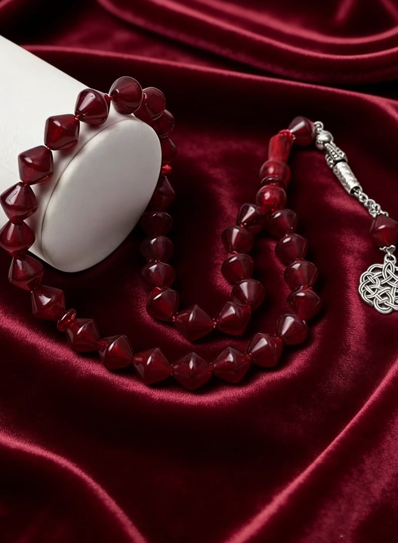 Nariele 33 Pcs Wine Red Faceted Diamond Muslim Tasbih Prayer Beads Vintage Silver Hollow Islamic Pendant Adjustable Portable Dhikr Counting Rosary For Home Mosque Worship Single Pack - Image 3