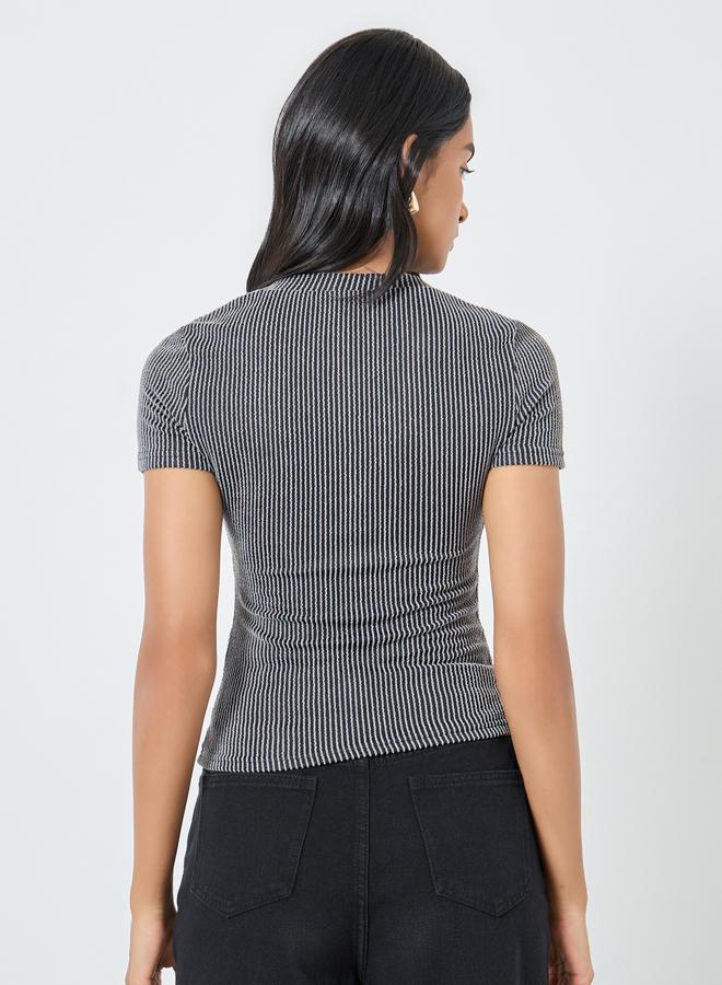 Take Two Striped Textured V-Neck Knitted Top - Image 5
