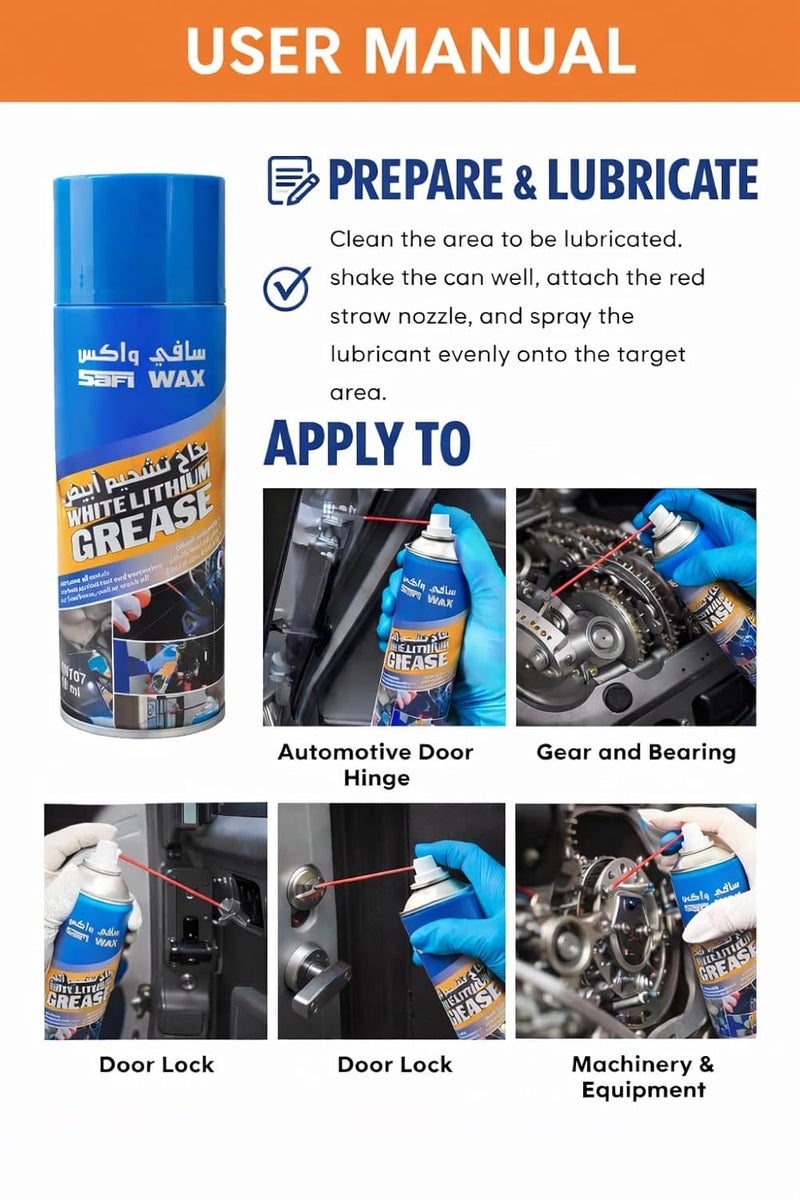 White Lithium Grease Spray 400ml | SFW-107 Heavy Duty Lubricant for Hinges, Gears, Bearings and Metal Parts (2 PCS) - Image 4