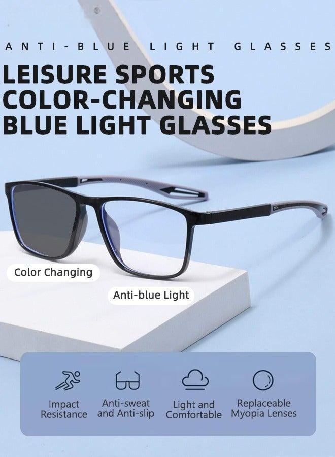 Men's Blue Light Blocking Glasses Anti UV and Glare Blue Light Filter Computer Glasses Rectangular Color Changing Anti Eyestrain Headache Sports Eyewear with Super Light TR Frame Black Grey 55mm - Image 3