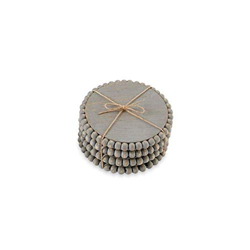 Mud Pie 42500044G Gray Beaded Wood Coaster 4 34 Dia