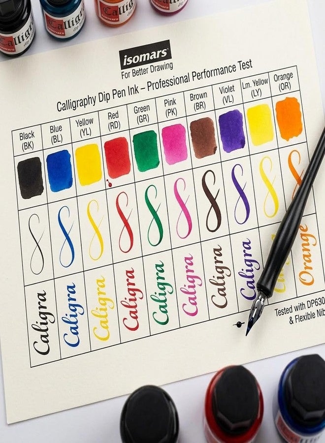 Isomars Calligraphy Ink Set of 10 Colors (35 ml Each) with Free Straight & Oblique Pen Holders | Pigmented Dip Pen Ink for Calligraphy, Drawing, Journaling, Sketching & Art Projects - Image 3