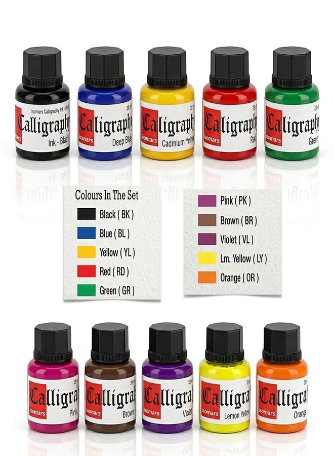 Isomars Calligraphy Ink Set of 10 Colors (35 ml Each) with Free Straight & Oblique Pen Holders | Pigmented Dip Pen Ink for Calligraphy, Drawing, Journaling, Sketching & Art Projects - Image 2