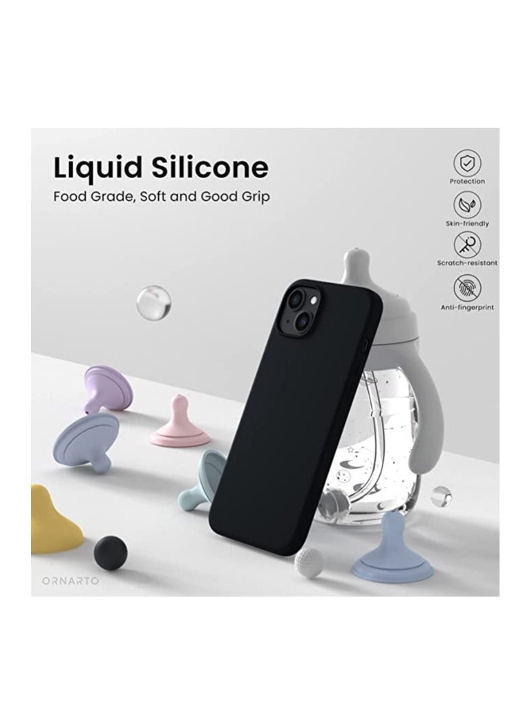 Compatible with iPhone 14 (6.1 Inch) Case, Liquid Silicone Case, Full Body Protective Cover, Shockproof, Slim Phone Case, Anti-Scratch Soft Microfiber Lining - Black - Image 1