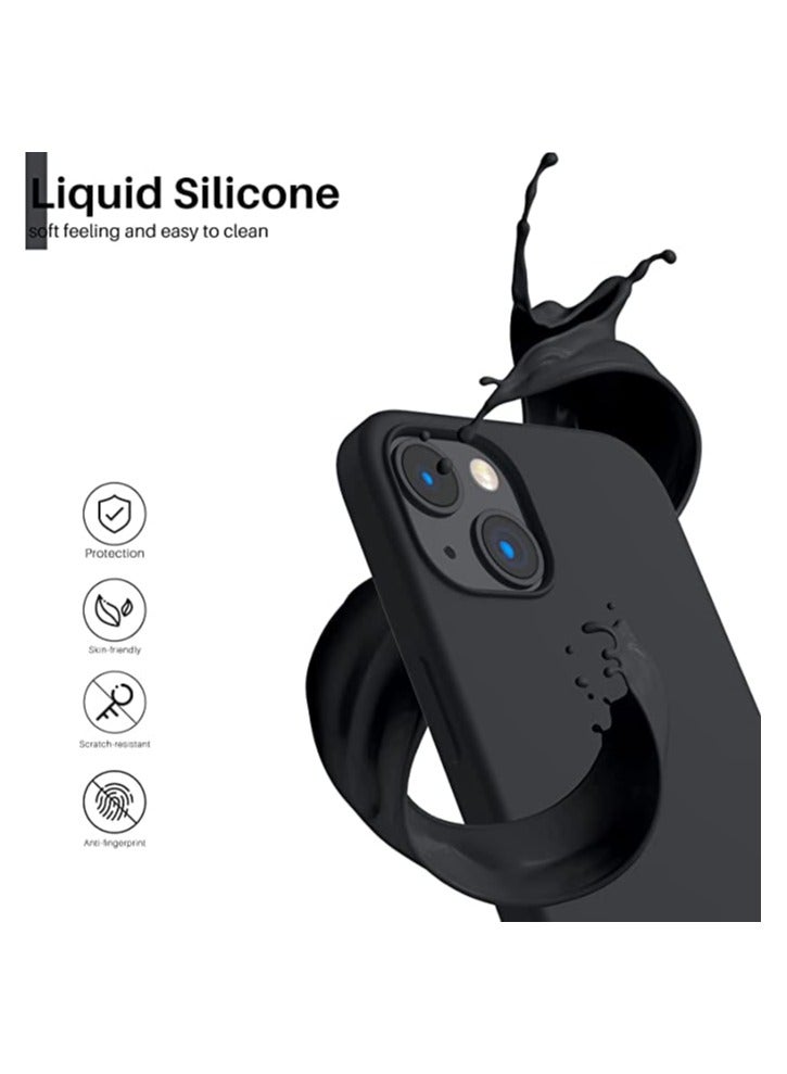 Compatible with iPhone 14 (6.1 Inch) Case, Liquid Silicone Case, Full Body Protective Cover, Shockproof, Slim Phone Case, Anti-Scratch Soft Microfiber Lining - Black - Image 2