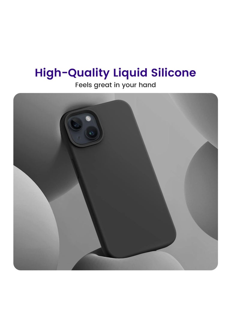 Compatible with iPhone 14 (6.1 Inch) Case, Liquid Silicone Case, Full Body Protective Cover, Shockproof, Slim Phone Case, Anti-Scratch Soft Microfiber Lining - Black - Image 5
