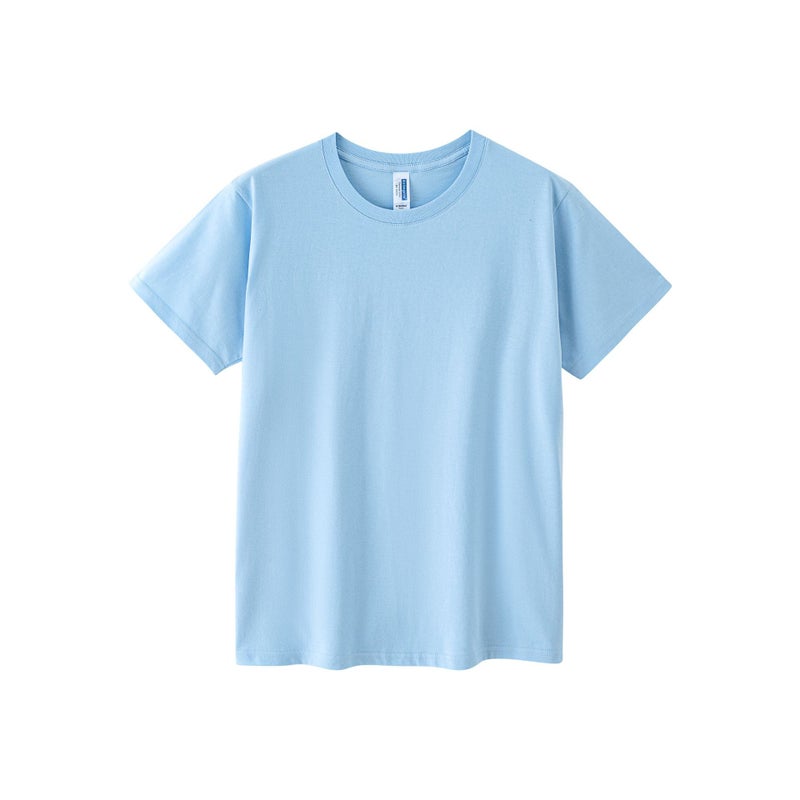 Amazon Cross-border 150g Combed Cotton Crewneck Short-sleeved T-shirt Mens Solid Color Loose Fashion Brand Work Clothes Printing Light blue