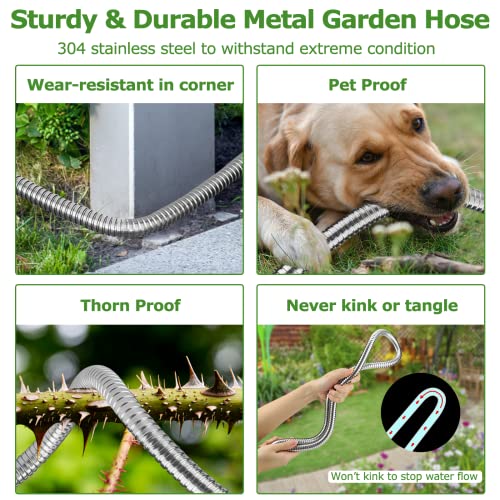 JAMIEWIN Metal Hose 50 FT, Garden Hose with 10 Function Sprayer Nozzle & Adjustable Nozzle, Garden Hose Rust Proof Kink Free & Tangle Free Flexible for Lawn, Car, RV, and Outdoor Watering - Image 2
