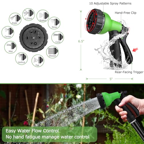 JAMIEWIN Metal Hose 50 FT, Garden Hose with 10 Function Sprayer Nozzle & Adjustable Nozzle, Garden Hose Rust Proof Kink Free & Tangle Free Flexible for Lawn, Car, RV, and Outdoor Watering - Image 3