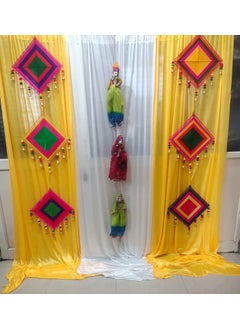 Just Flowers Just Flowers Stage Backdrop Decoration Items for Haldi Mehndi Wedding Festival Decoration Set of 6Pc Woolen Kite with Bells 3Pc Kathputli Puppets Multicolor  - Image 5