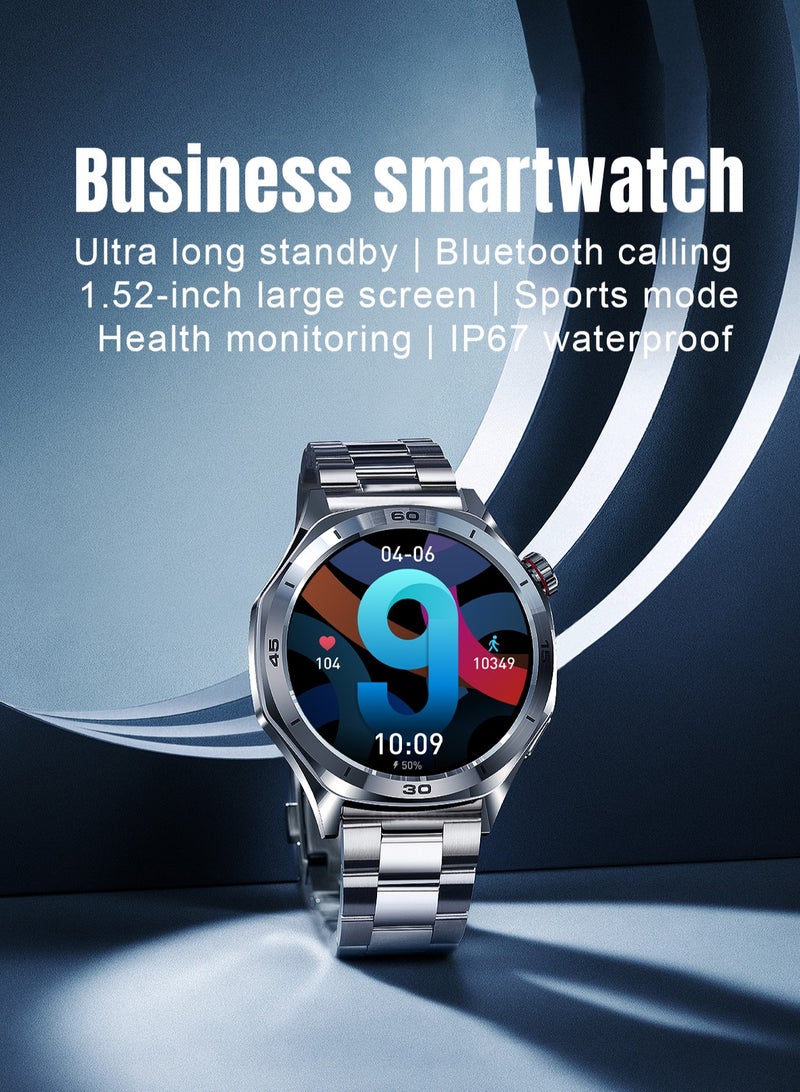 RollsTimi  Men's Smart Watch 1.52"HD Screen, Sports Management, Health Monitoring, IP67 Waterproof, Bluetooth Call, Smart Business Watch, RT-i129 Silver - Image 2