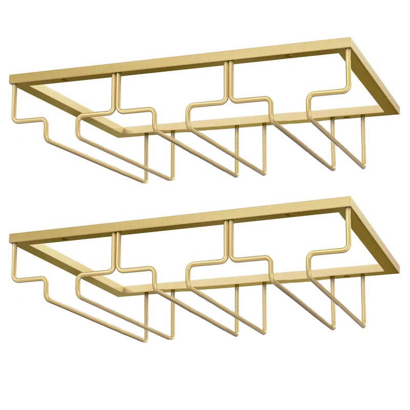 MATILODI Wine Glass Rack - Under Cabinet Stemware Wine Glass Holder - Wine Glasses Storage Hanger Metal Organizer for Cabinet Kitchen Bar (Gold, 3 Rows 2 Pack) - Image 1