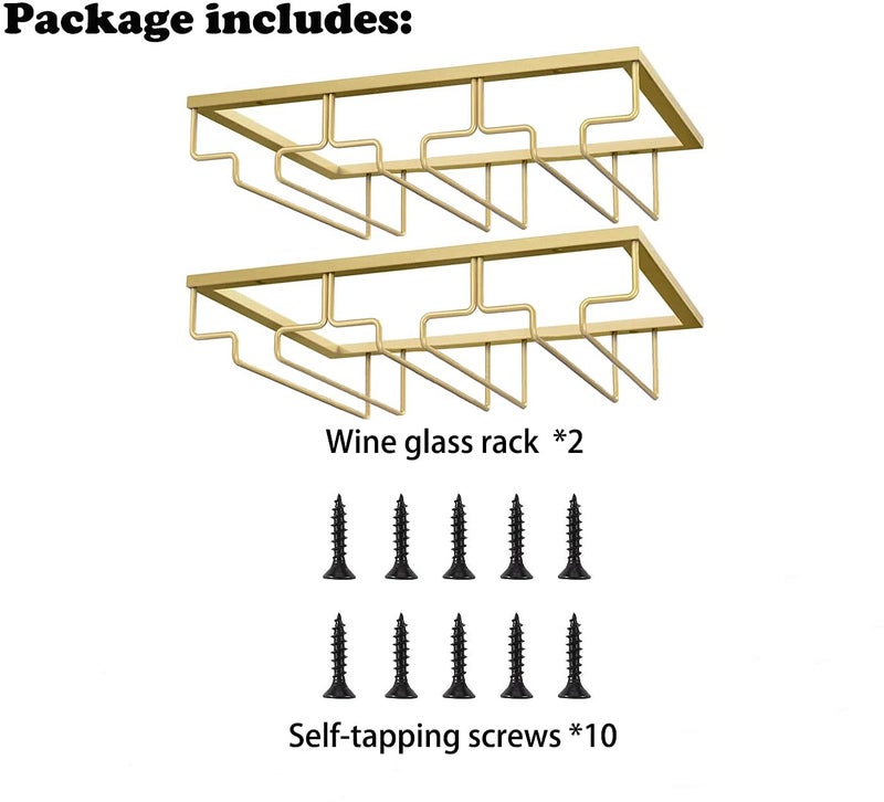 MATILODI Wine Glass Rack - Under Cabinet Stemware Wine Glass Holder - Wine Glasses Storage Hanger Metal Organizer for Cabinet Kitchen Bar (Gold, 3 Rows 2 Pack) - Image 5